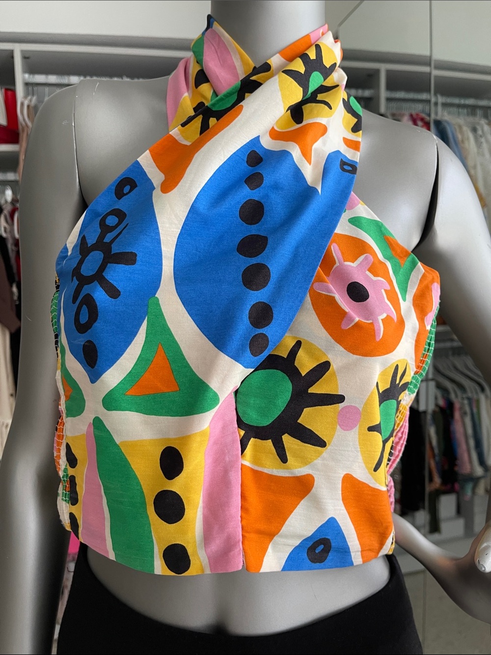 Multicolor Abstract Halter Crop Top - Vibrant Print